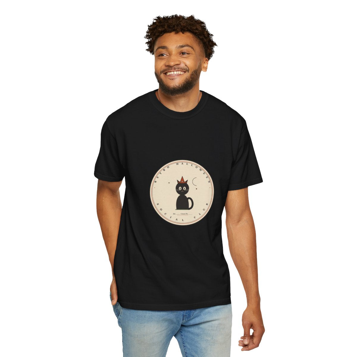 Retro Social Club T-Shirt | 1930s Mascot Badge Retro Halloween Tee | Gift for Halloween Shoppers - Black