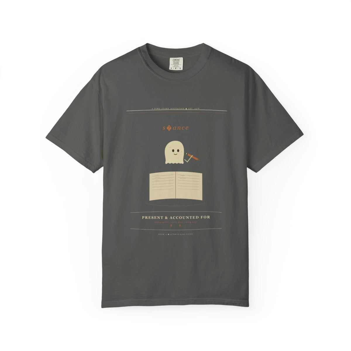 Roll Call Séance Tee flat front in Pepper