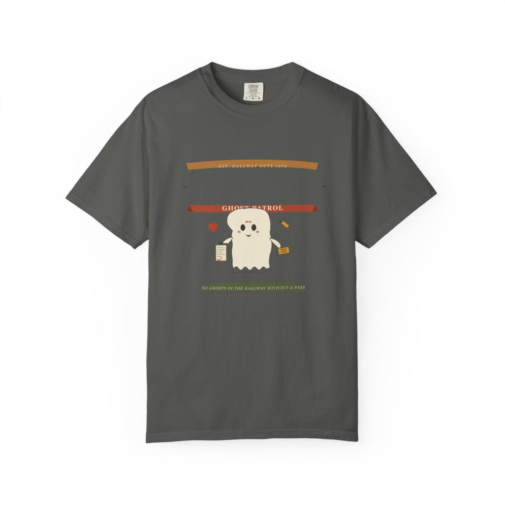 Room 12 Ghost Patrol Tee flat front in Pepper