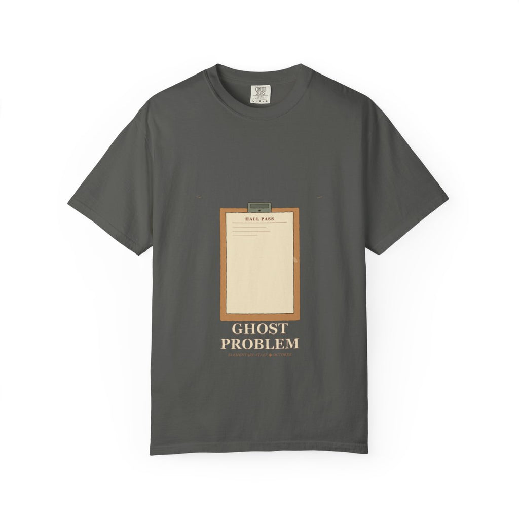 Room 12 Has A Ghost Problem Tee flat front in Pepper