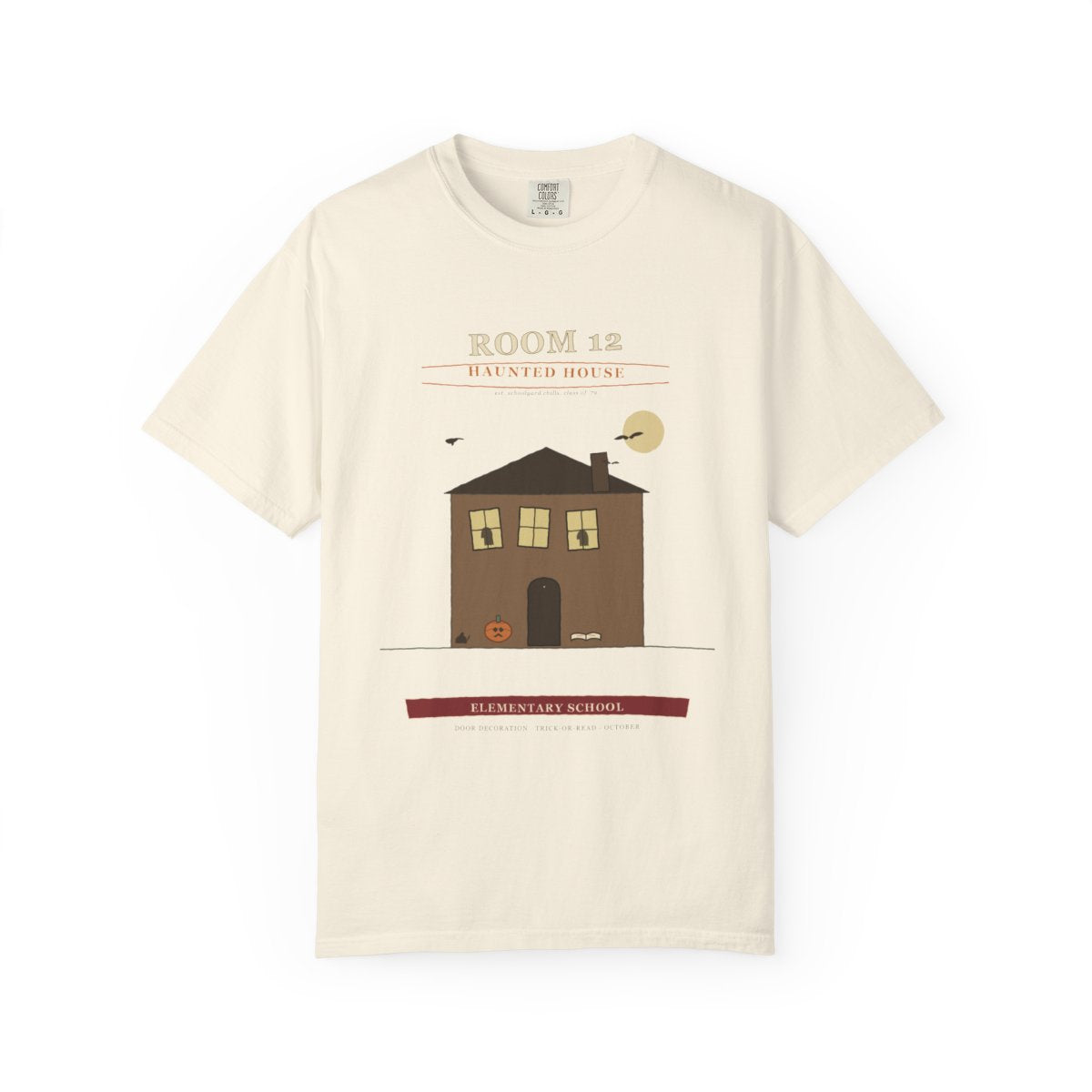 Room 12 Haunted House Tee flat front in Ivory