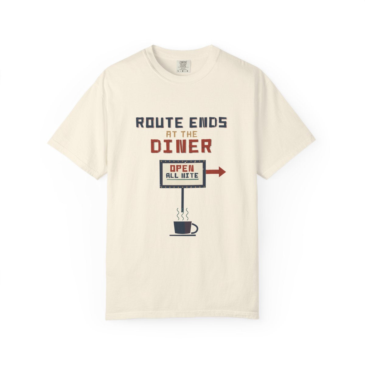 Route Ends At The Diner Tee flat front in Ivory