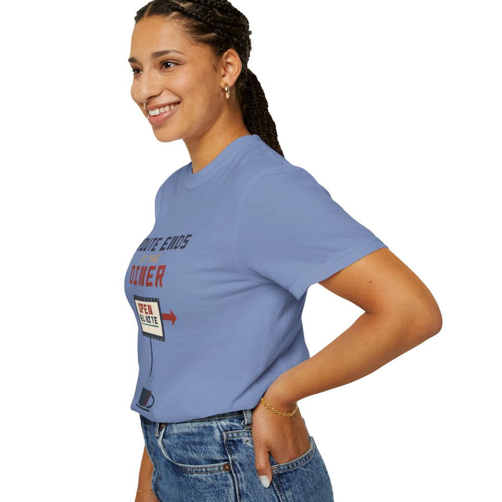 Route Ends At The Diner Tee - Washed Denim