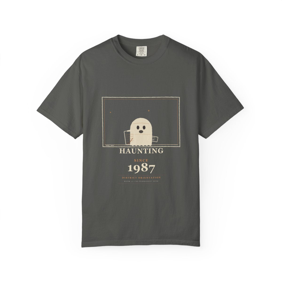 Substitute Haunting Since 1987 Tee flat front in Pepper
