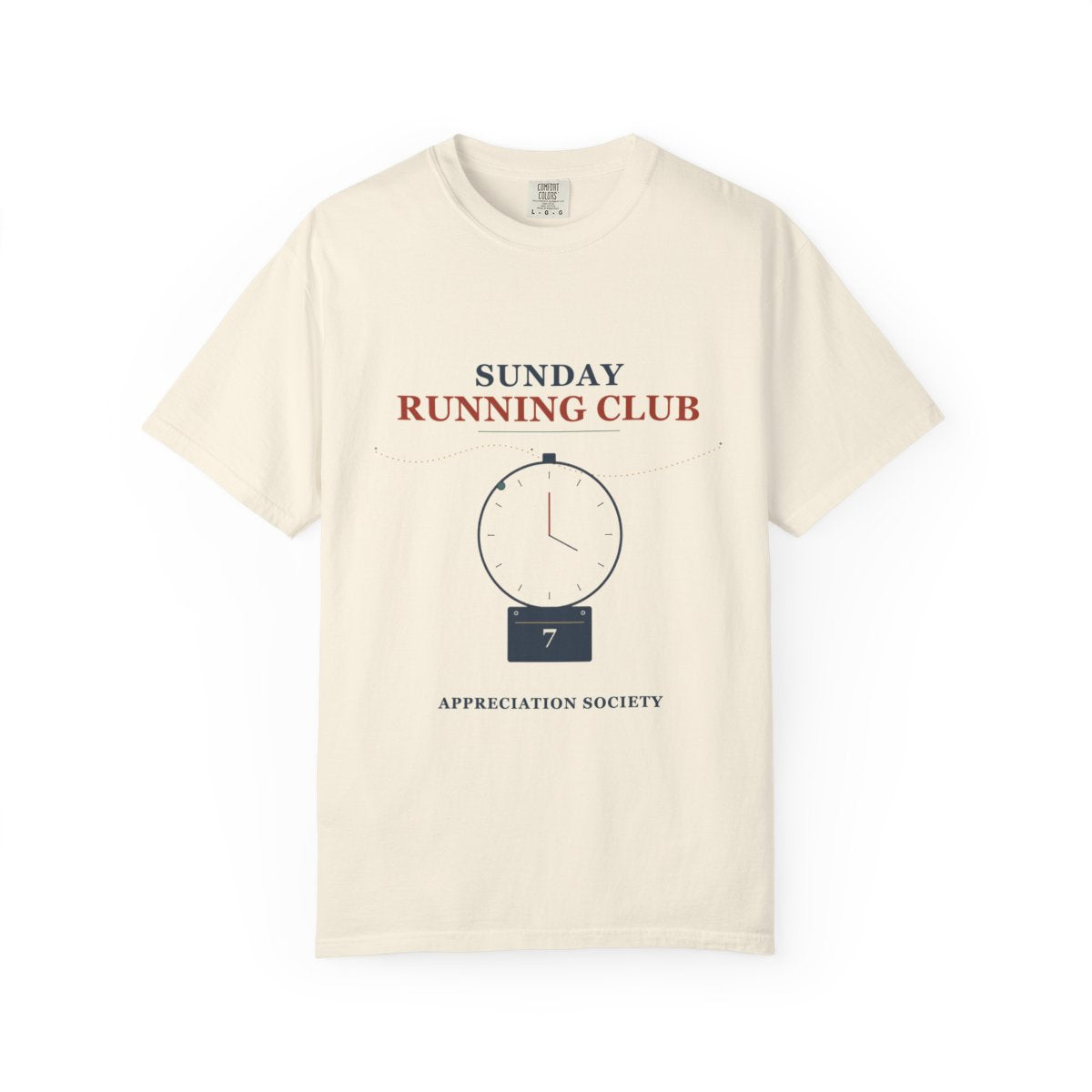 Sunday Running Club Appreciation Society Tee flat front in Ivory