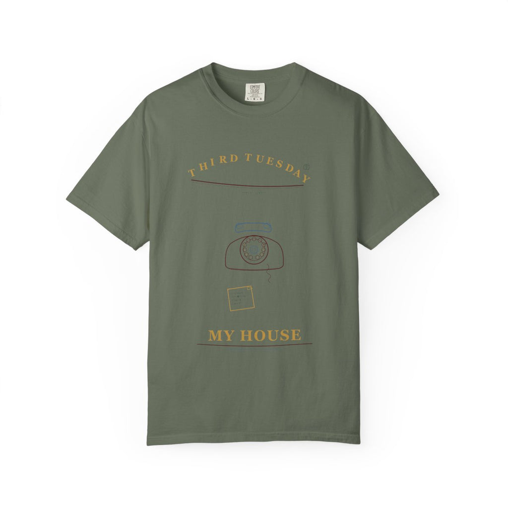 Third Tuesday, My House Tee flat front in Moss