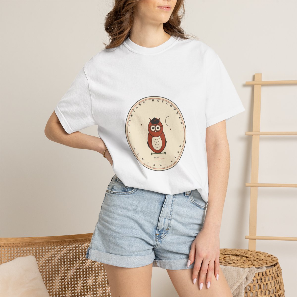 Vintage Halloween Social Club T-Shirt | 1930s Mascot Badge Vintage Halloween Teacher Tee | Gift for Teachers - White