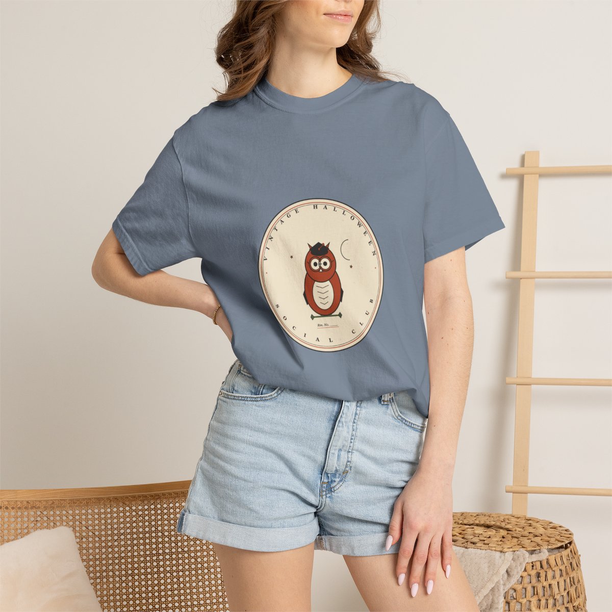 Vintage Halloween Social Club T-Shirt | 1930s Mascot Badge Vintage Halloween Teacher Tee | Gift for Teachers - Blue Jean