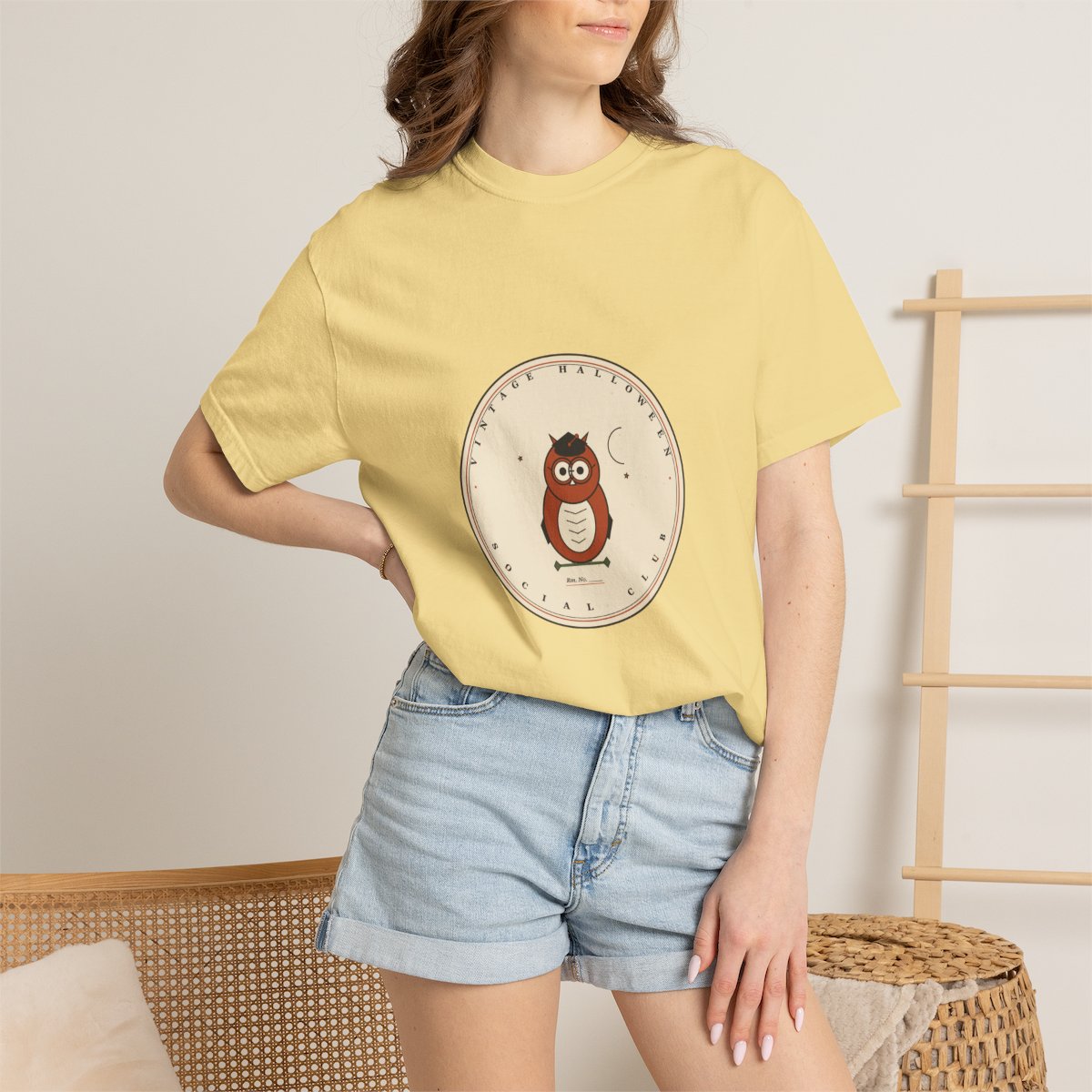 Vintage Halloween Social Club T-Shirt | 1930s Mascot Badge Vintage Halloween Teacher Tee | Gift for Teachers - Butter