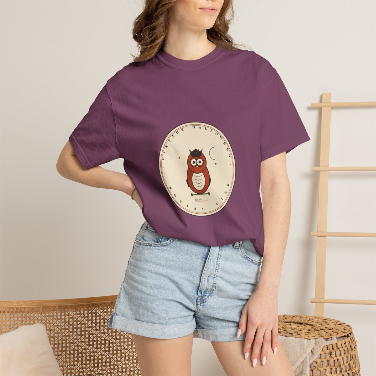 Vintage Halloween Social Club T-Shirt | 1930s Mascot Badge Vintage Halloween Teacher Tee | Gift for Teachers - Berry