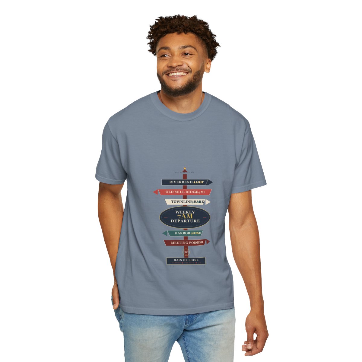 Weekly 7AM Departure Tee - Blue Jean