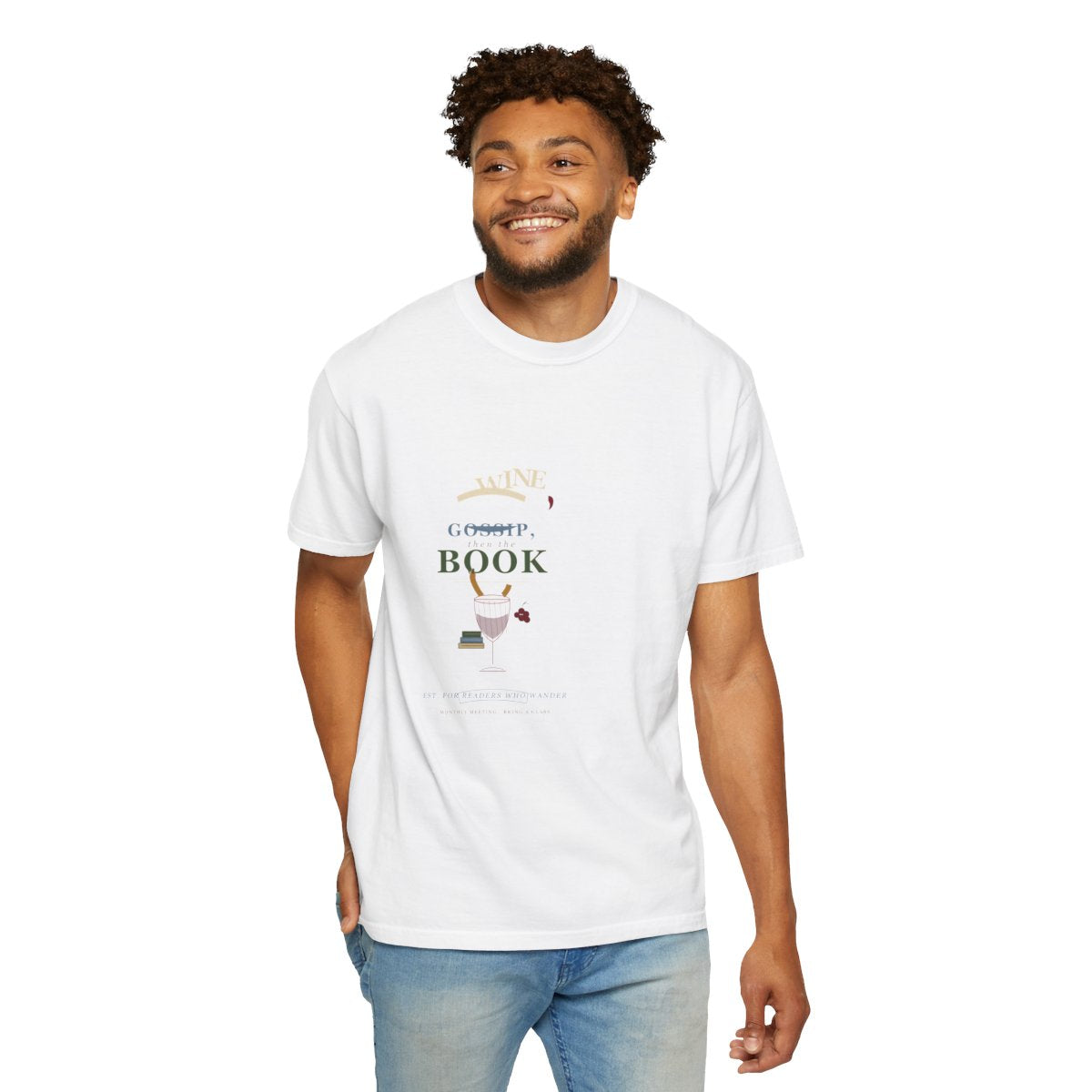 Wine, Gossip, Then the Book Tee - White